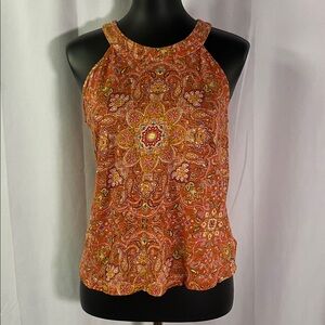 Joie Burnt Orange Multicolor Paisley Print Sleeveless Linen Top